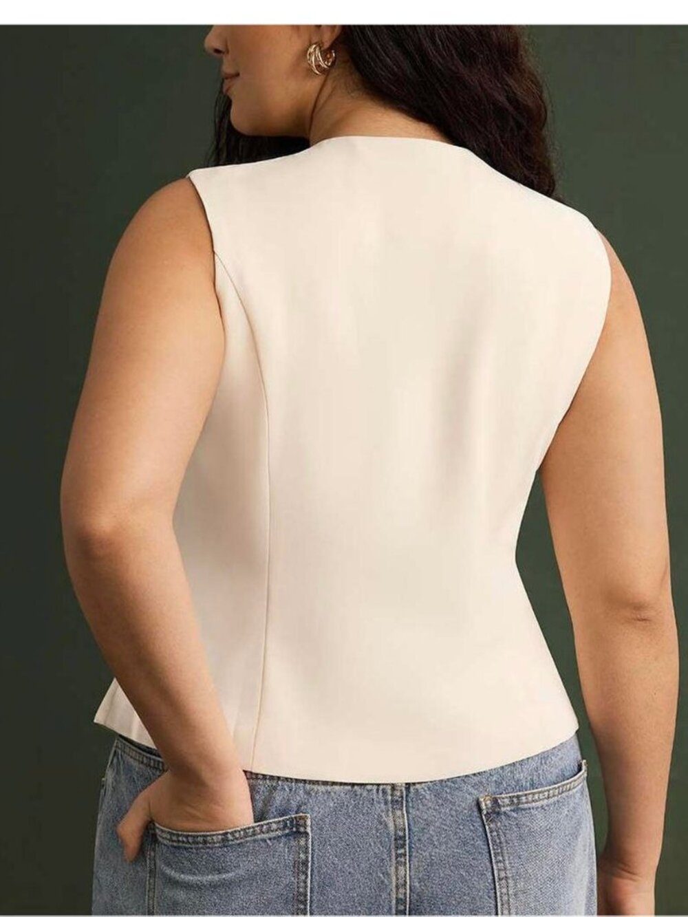 Micas Sleeveless Blazer Vest Small Cream Gold Structured Dressy Professional NEW - Picture 2 of 9